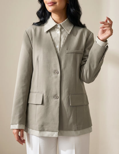 8167 Green Grey Blazer For Women