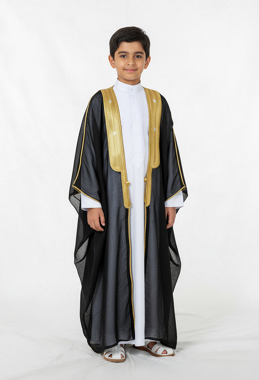 Black Bisht Al Nukhba For Boys (With Name Embroidery Option)