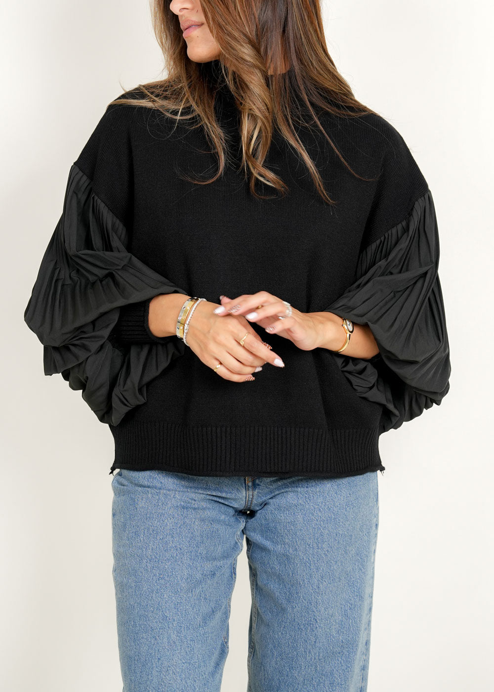 7813 Multi-Color Fluffy Sleeves Top For Women