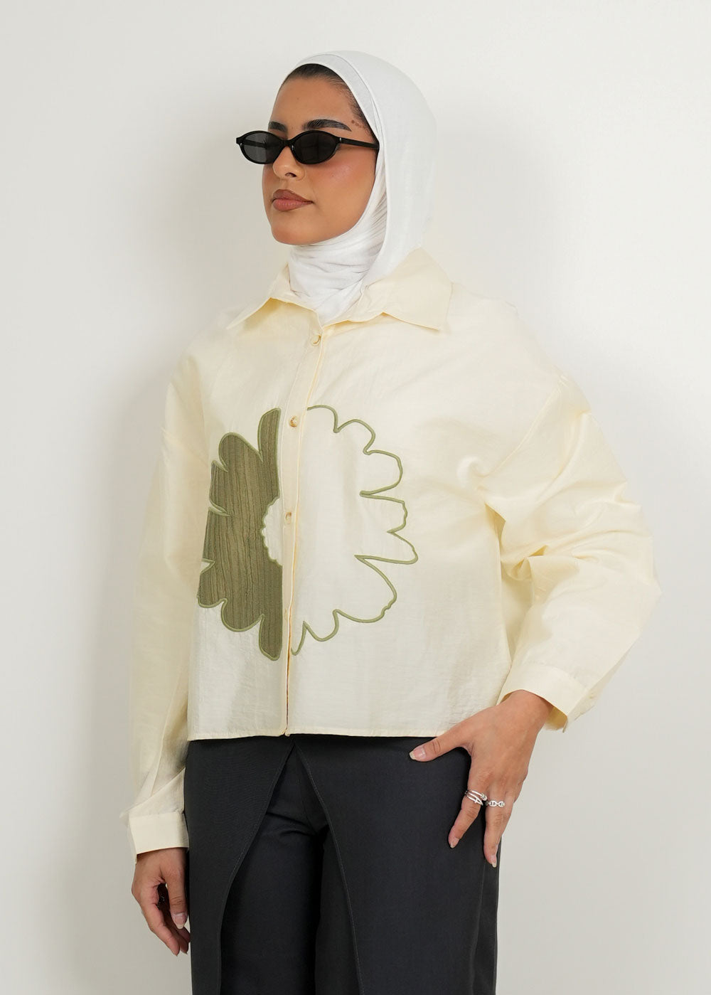 7928 Beige Flower Print Shirt For Women