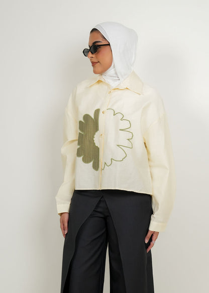 7928 Beige Flower Print Shirt For Women