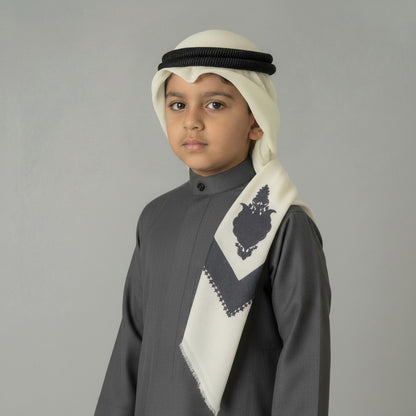 Boy’s Ready-Made Slim Indian White Pattern Wool Shawl With Gahfiya And Agal by Al Jazeera