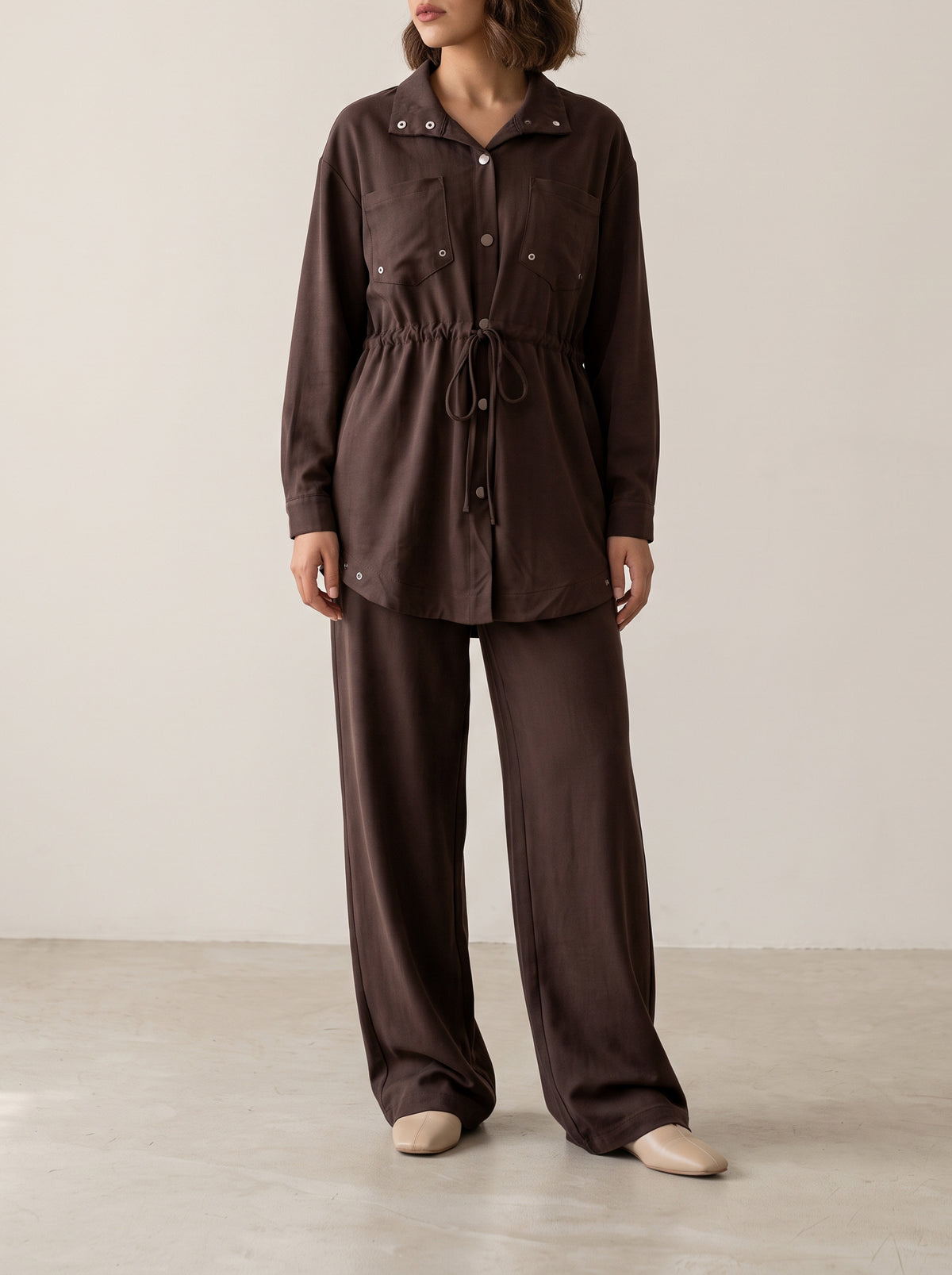 8203 Brown Shirt And Pants Set For Women