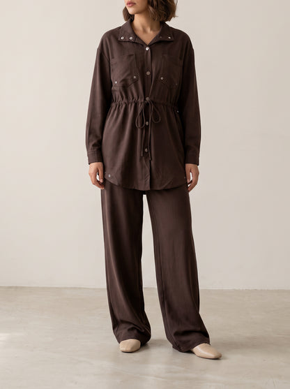 8203 Brown Shirt And Pants Set For Women