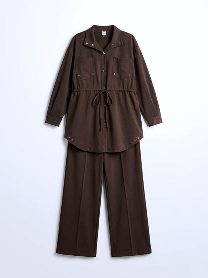 8203 Brown Shirt And Pants Set For Women