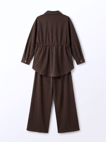8203 Brown Shirt And Pants Set For Women