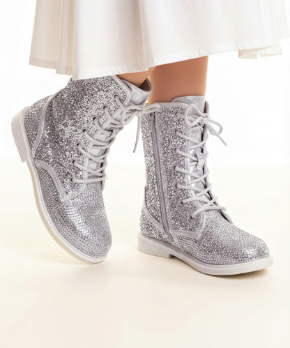 8083 Silver Boots For Girls