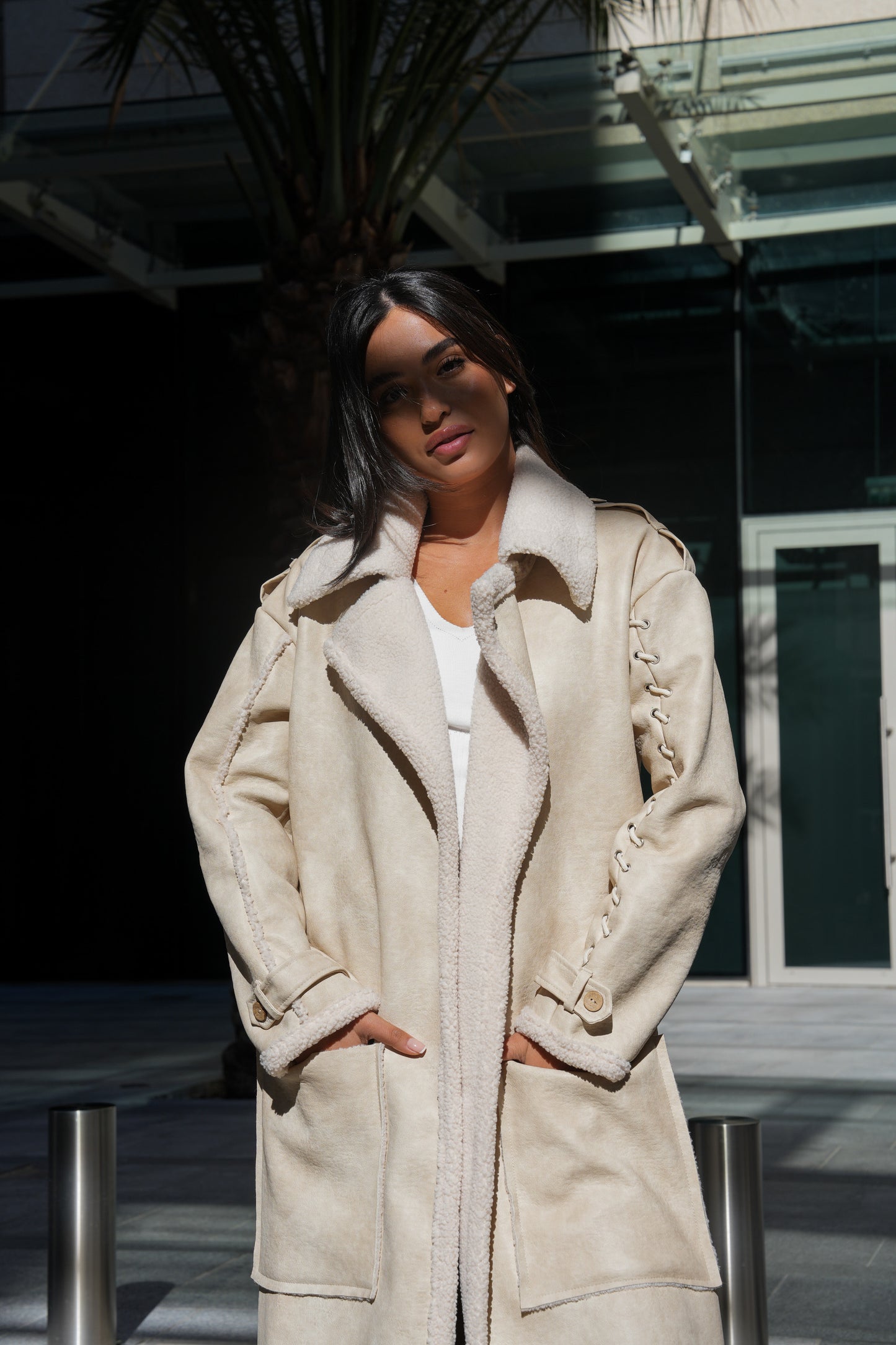 7710 Beige Long Jacket For Women