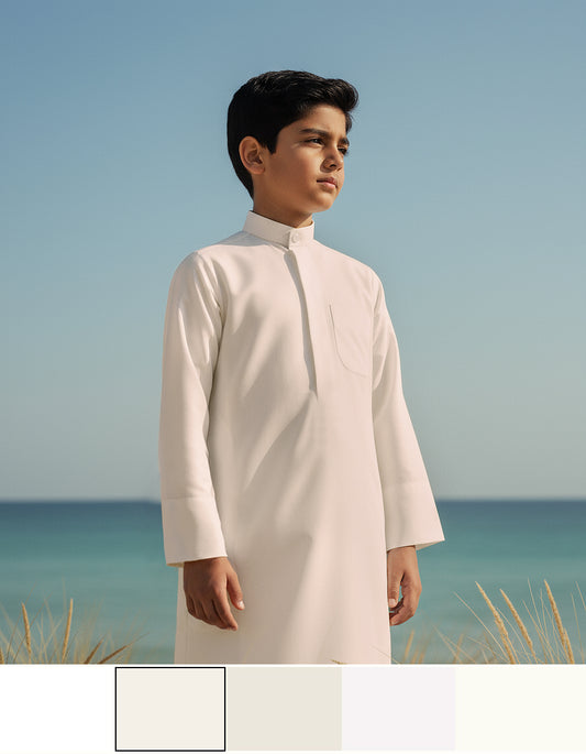 دشداشة الجزيرة البيج للأطفال - إصدار رمضان (مع تطريز الاسم)