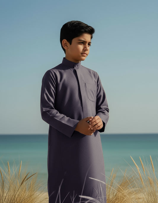 Al Jazeera Dark Beige Winter Dishdasha for Boys (With Name Embroidery)