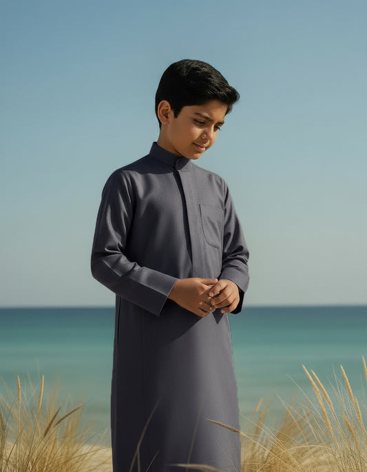 Al Jazeera Grey Winter Dishdasha for Boys (With Name Embroidery)