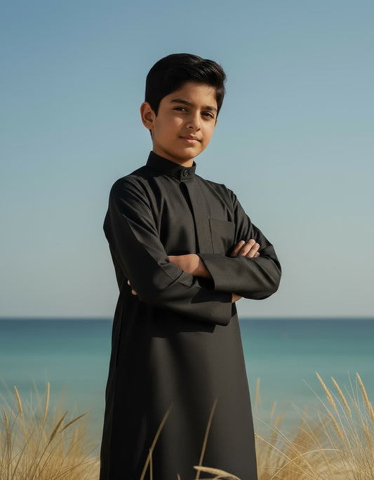 Al Jazeera Black Winter Dishdasha for Boys (With Name Embroidery)