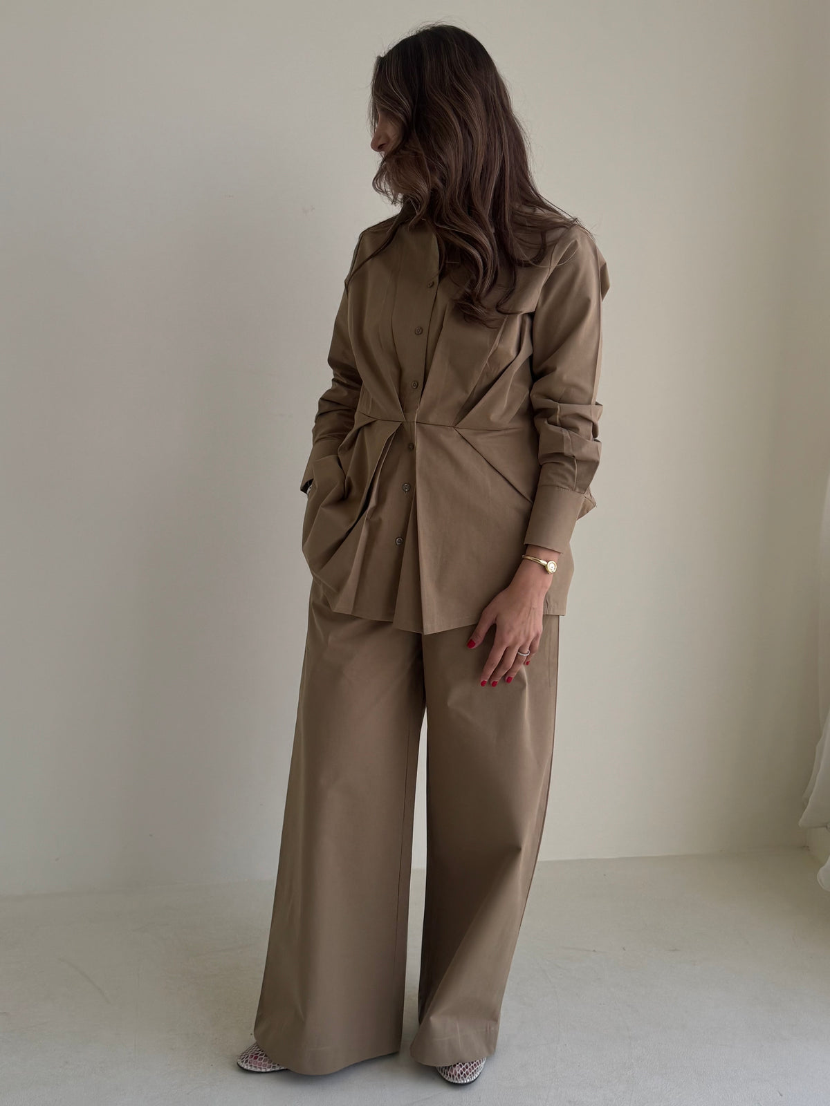 8172 Khaki Shirt And Pants Set For Women