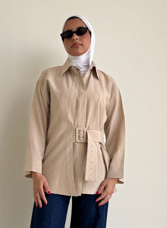 8170 Beige Shirt With Belt For Women