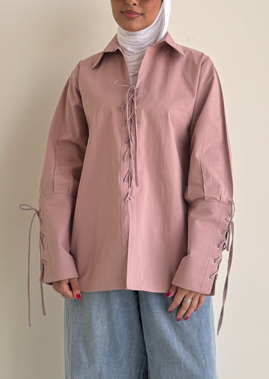 8169 Dark Pink Knot Shirt For Women