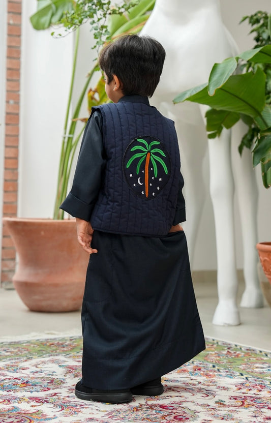 8059 Navy Blue Palm Tree Vest For Boys