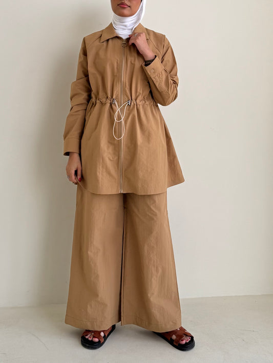 8177 Dark Beige Jacket And Pants Set For Women