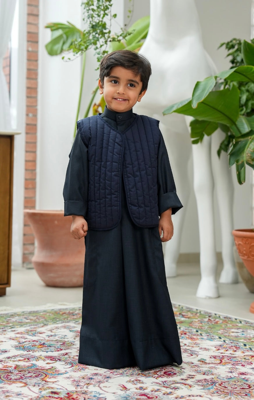 8059 سترة زرقاء داكنة بنقشة أشجار النخيل للأولاد