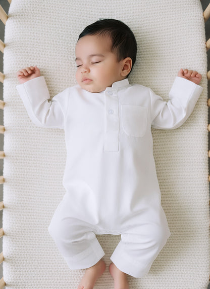 White Al Jazeera Dishdasha For Newborn (With Name Embroidery)