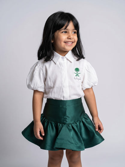 8282 White Shirt And Green Skirt Saudi Set