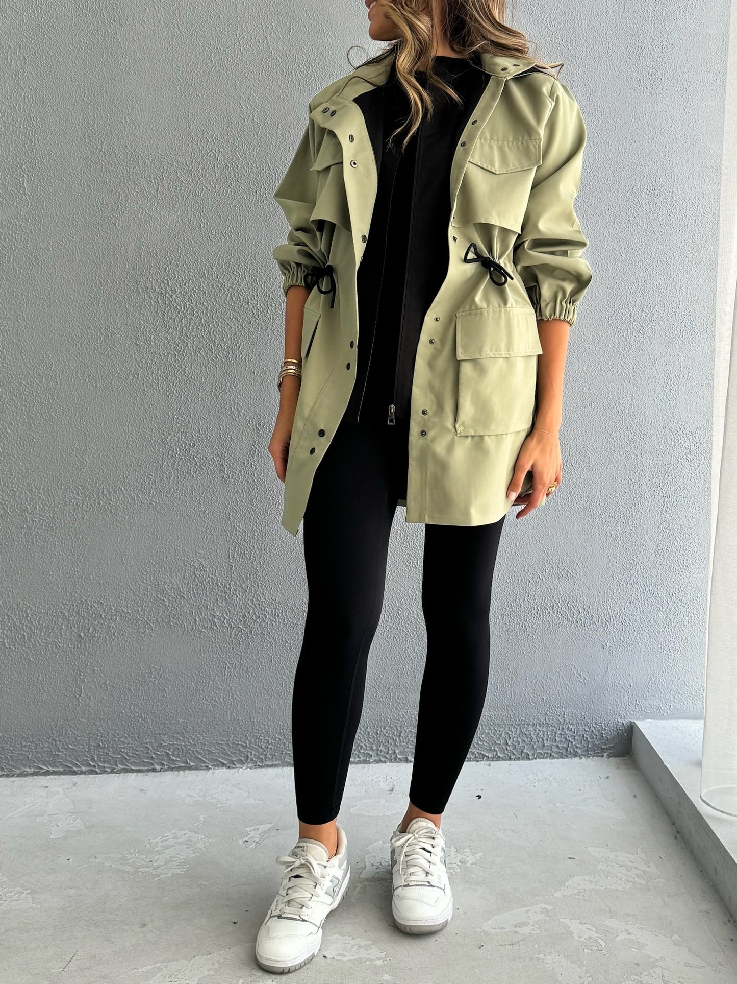 7666 Olive Hooded Jacket For Women