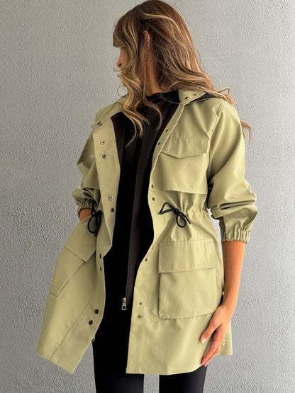 7666 Olive Hooded Jacket For Women