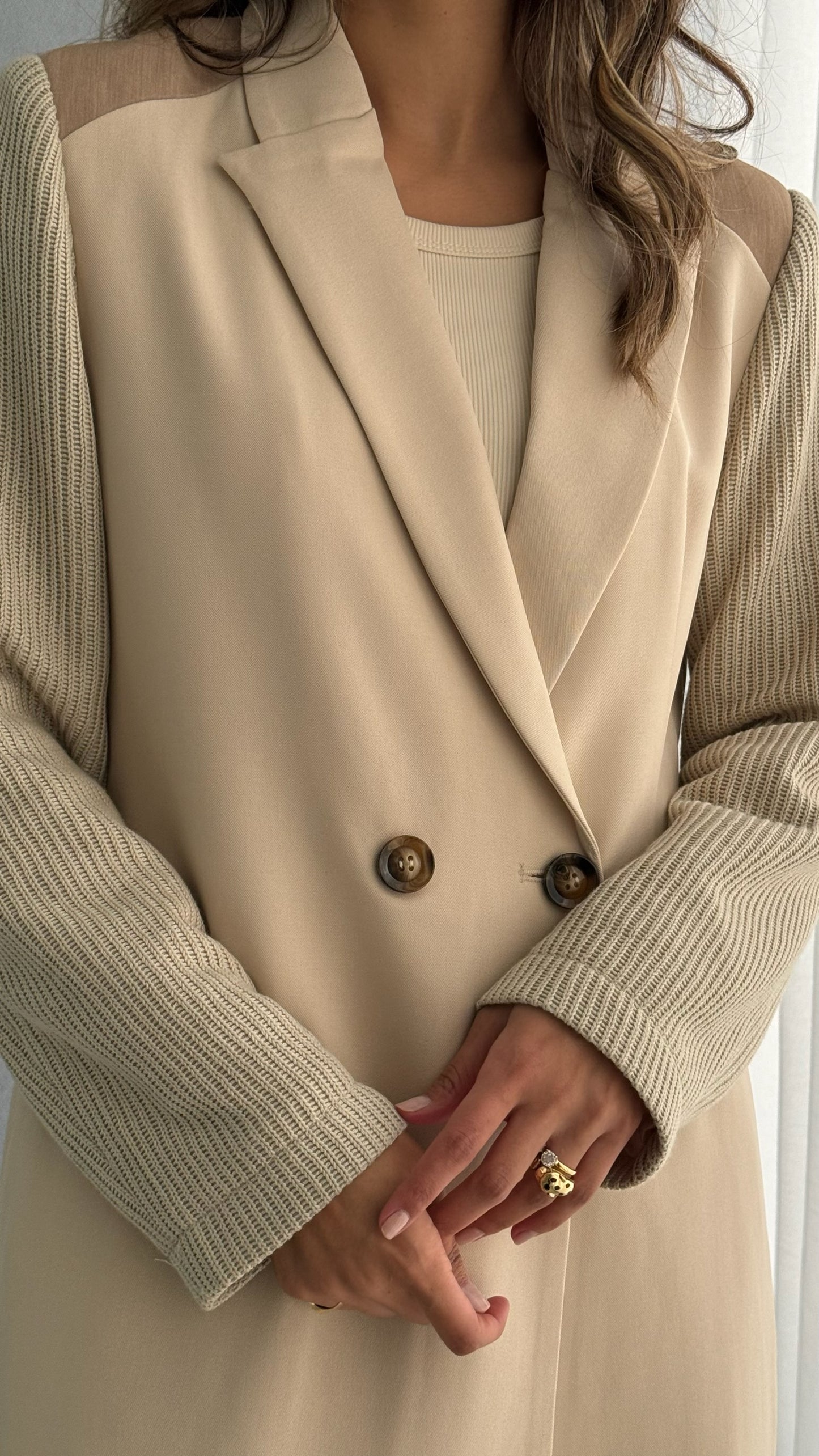 7686 Light Beige Coat For Women