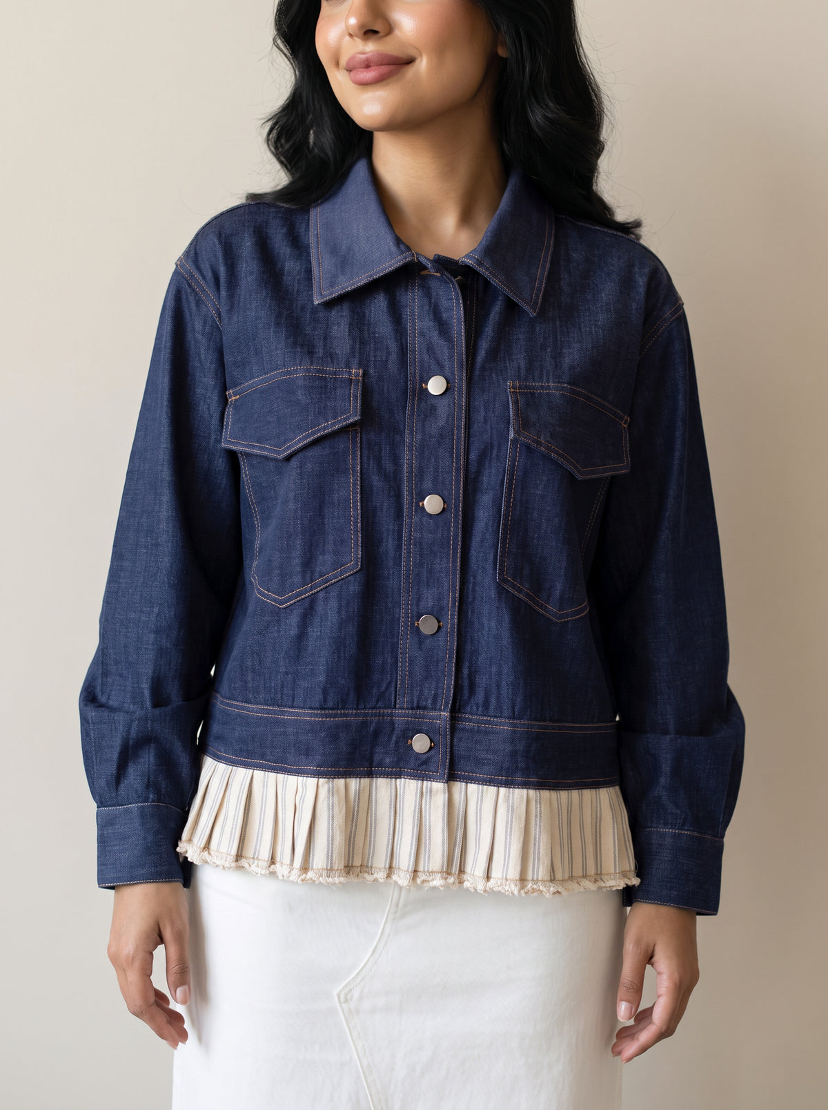 8386 Navy Denim Jacket For Women