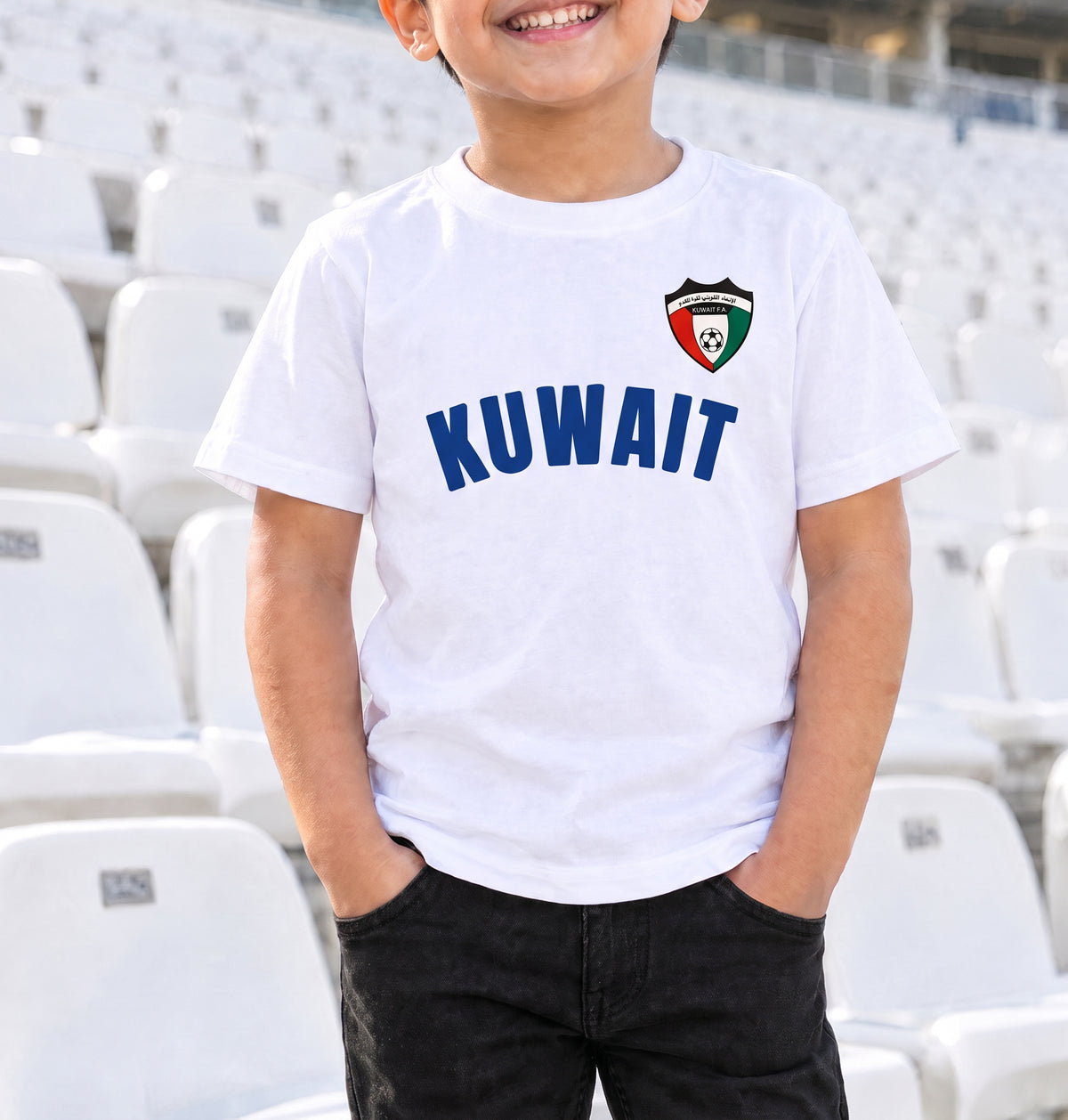 White T-Shirt For Kids - Kuwait National Team Logo Design