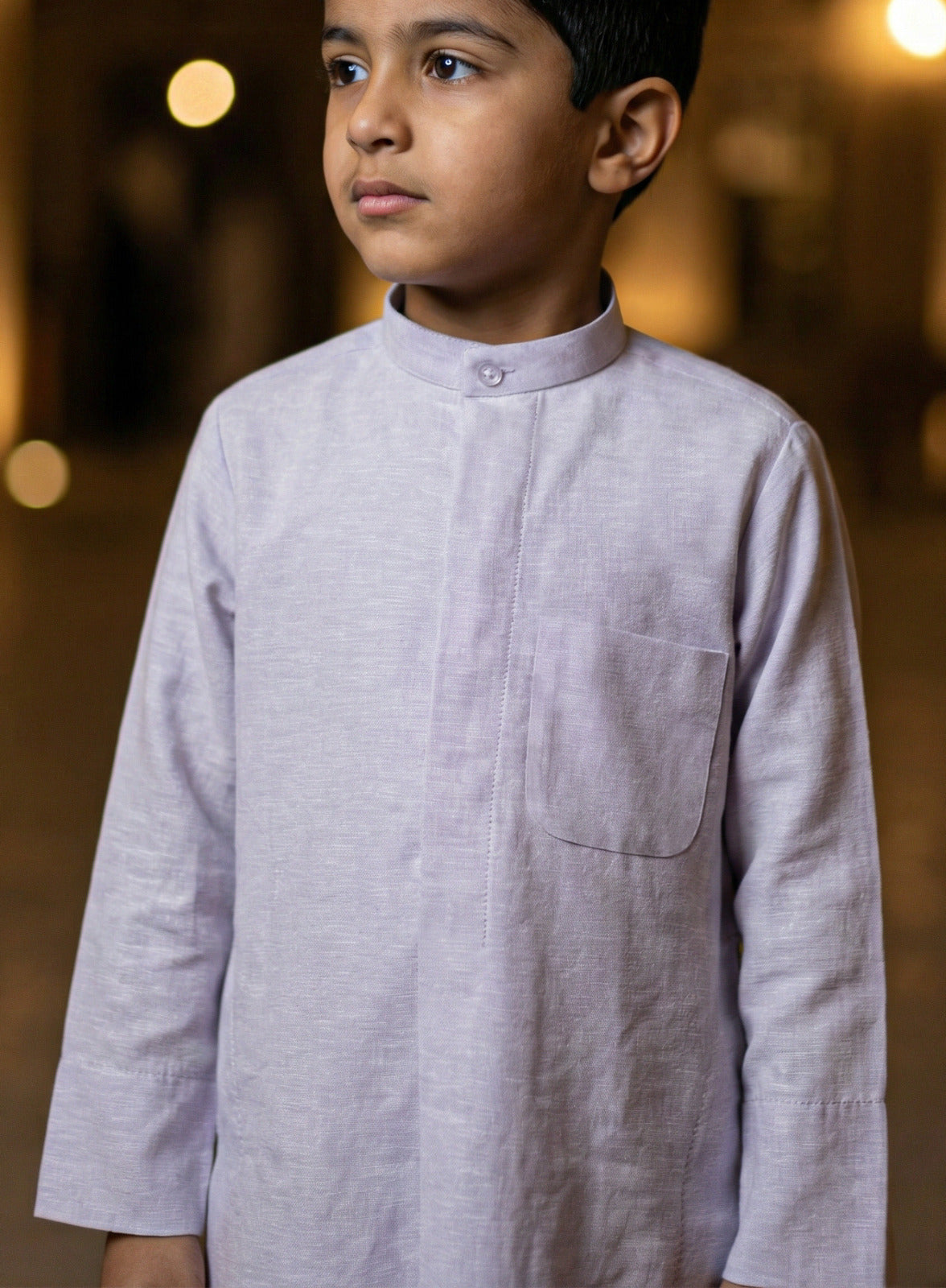 دشداشة الجزيرة الكتانية باللون الرمادي الفاتح للأطفال