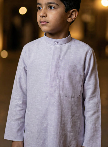 دشداشة الجزيرة الكتانية باللون الرمادي الفاتح للأطفال