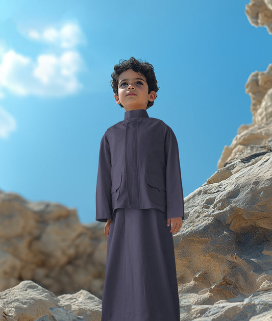 طقم دشداشة كحلي مع صدرية وحقيبة D1