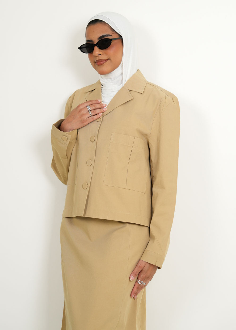 7963 Beige Jacket Set For Women