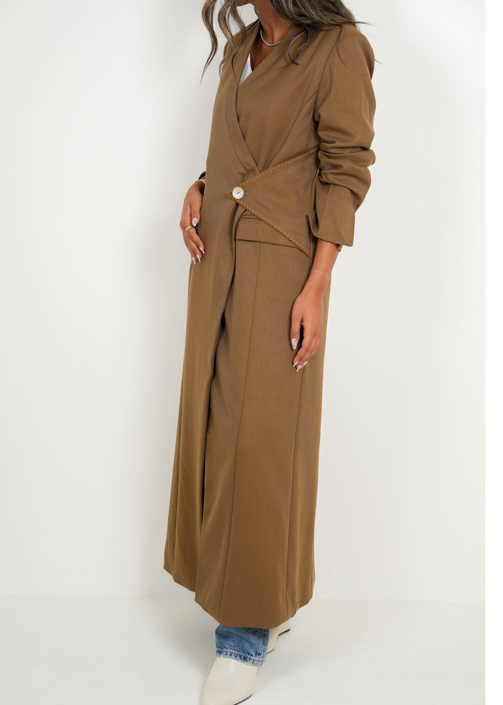 7688 Coffee Brown Coat For Women