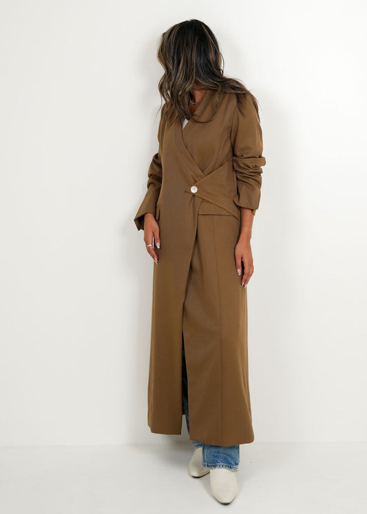 7688 Coffee Brown Coat For Women