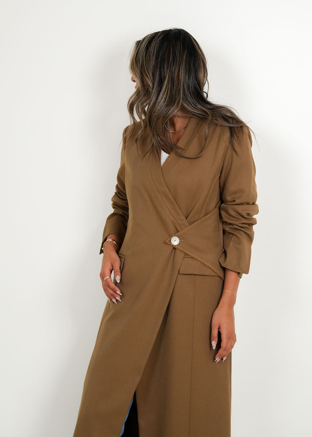 7688 Coffee Brown Coat For Women