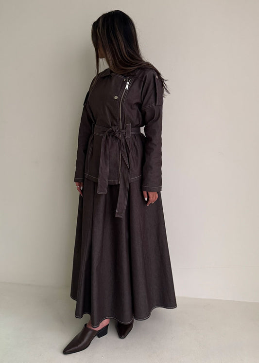 8215 Brown Jacket And Skirt Set For Women