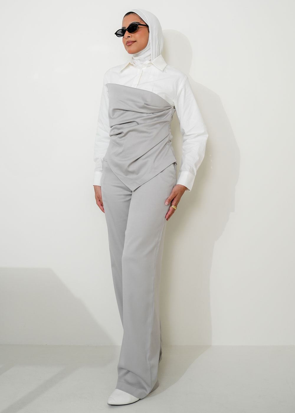 7904 Grey And White Set For Women