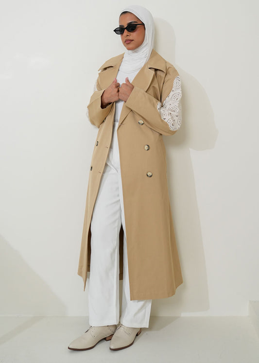 7894 Beige Long Jacket For Women