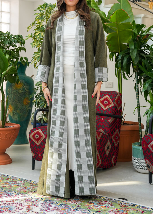 8045 Olive Green Bisht Furwa For Women