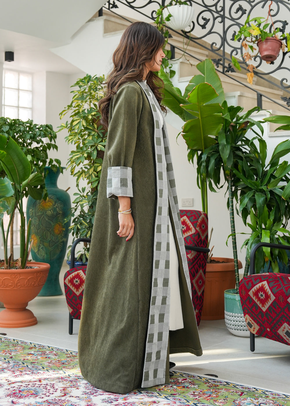8045 Olive Green Bisht Furwa For Women