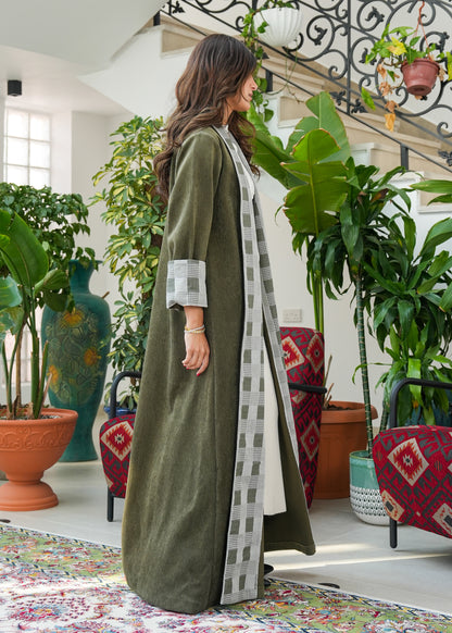 8045 Olive Green Bisht Furwa For Women