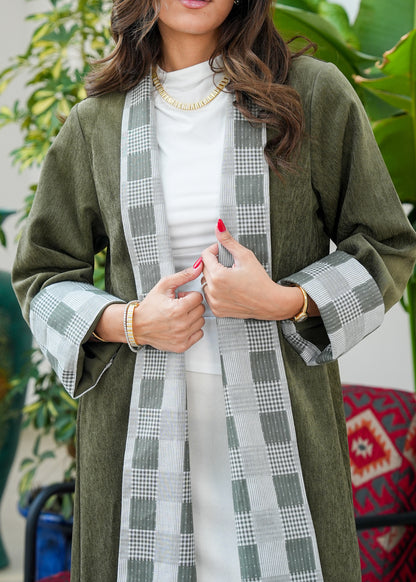 8045 Olive Green Bisht Furwa For Women