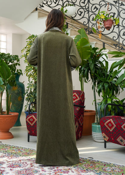 8045 Olive Green Bisht Furwa For Women