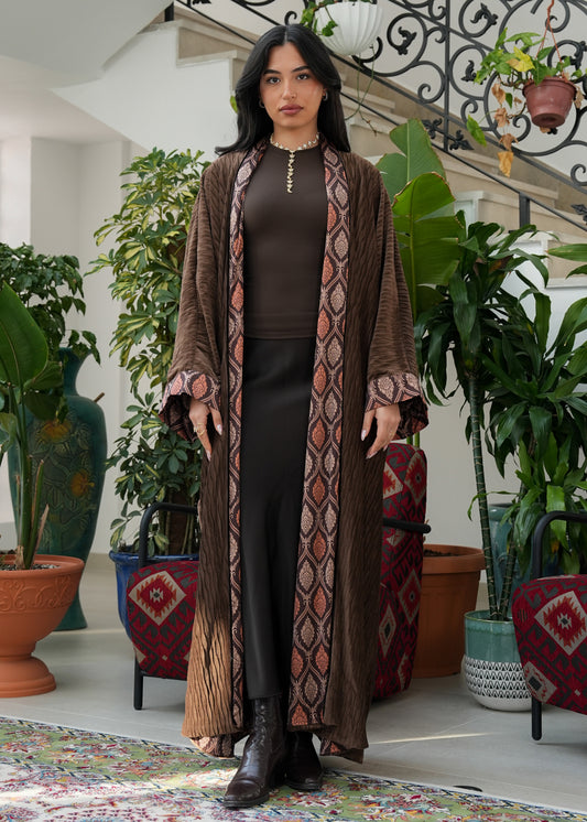 8061 Brown Velvet Bisht For Women