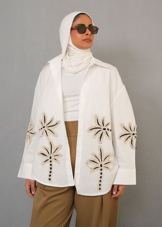 7815 White Palm Tree Shirt For Women
