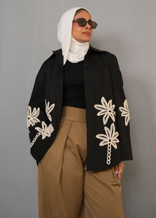 7815 Black Palm Tree Shirt For Women