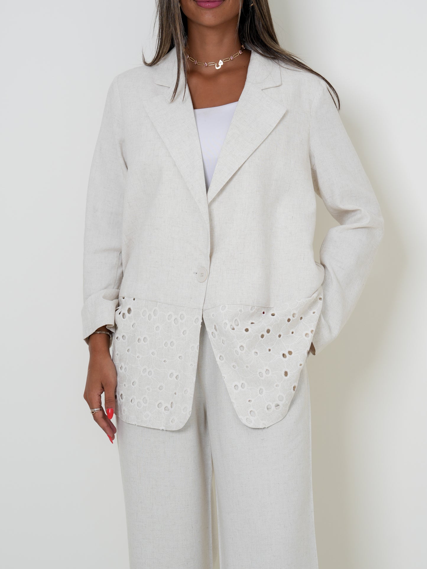 7899 Beige Blazer Set For Women