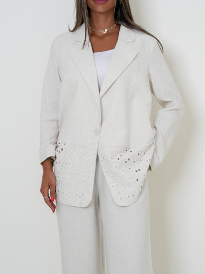 7899 Beige Blazer Set For Women