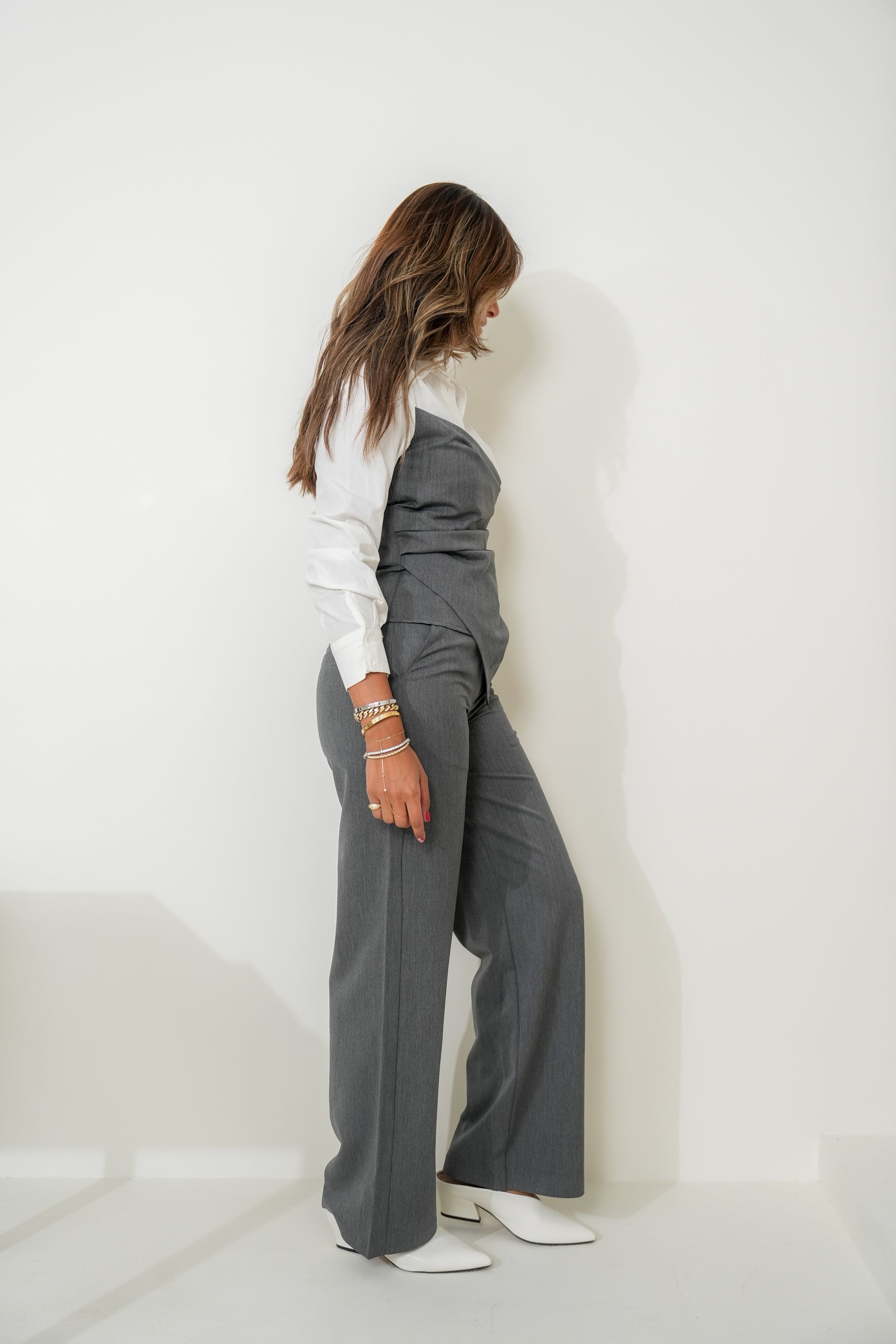 7904 Dark Grey And White Set For Women